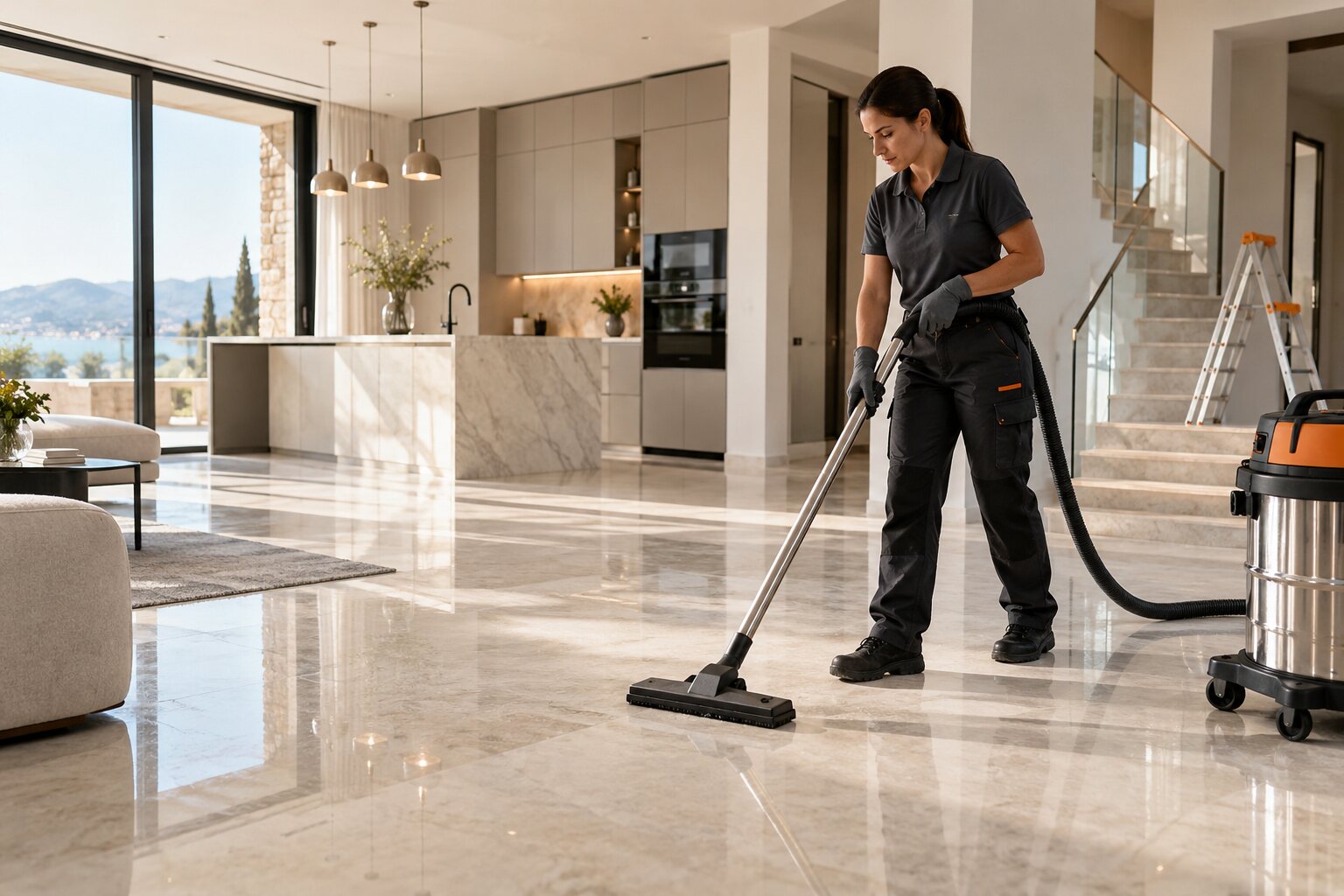Post-construction cleaning for a finished interior